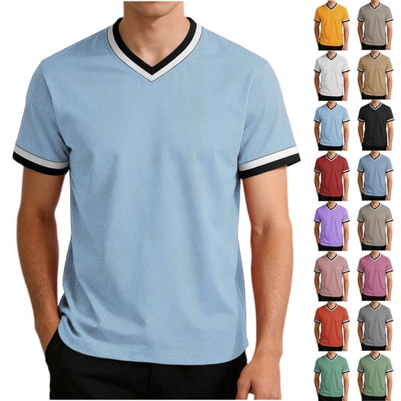 Dvprdro Mens V Neck Striped T Shirts Short Sleeve Loose Fit Cotton Tees Summer