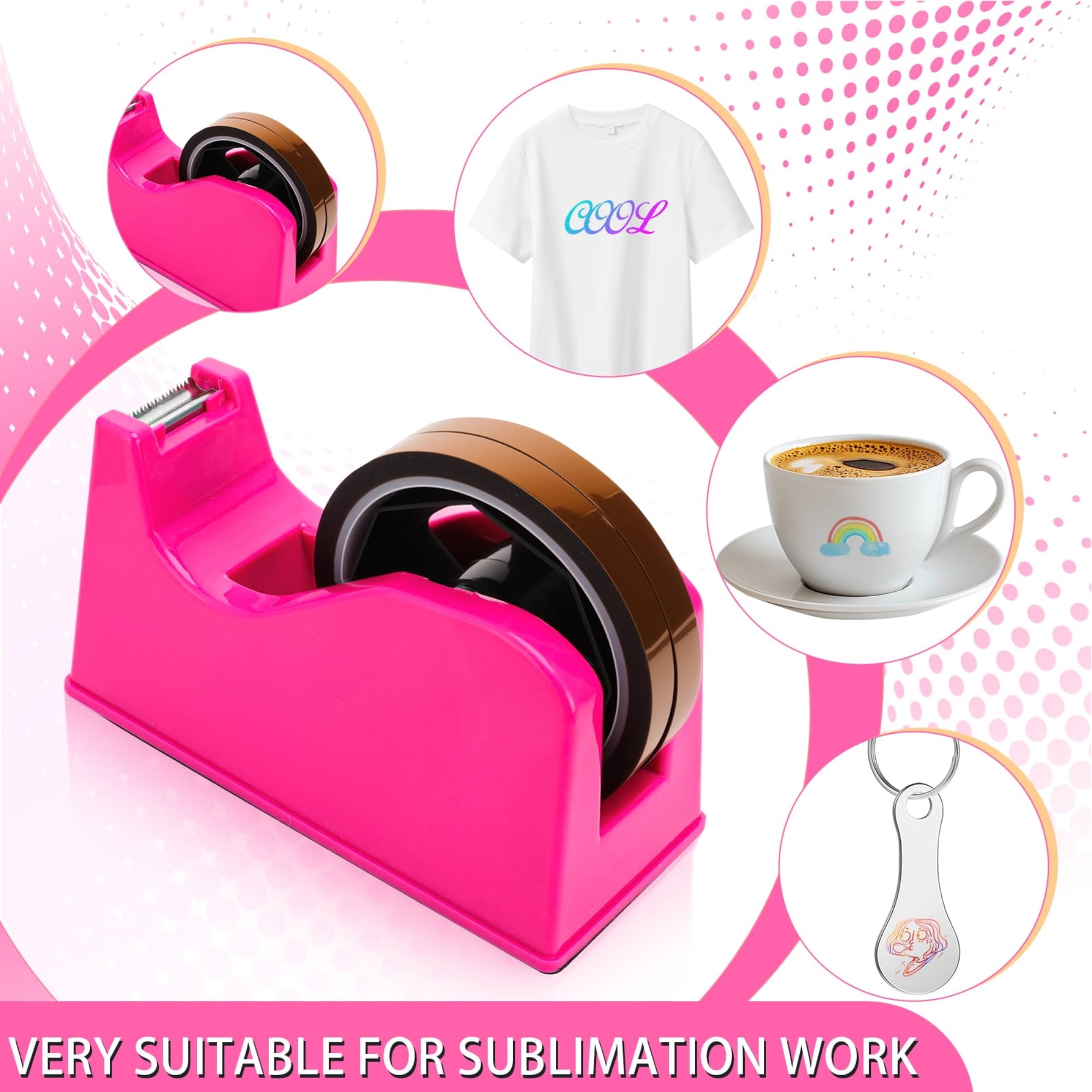 12 Pack Sublimation Heat Tape Dispenser Set with Resistant Gloves, Silicone Bumps, Mini Cutter Set, Weighted Desktop Dispenser for Heat Transfer