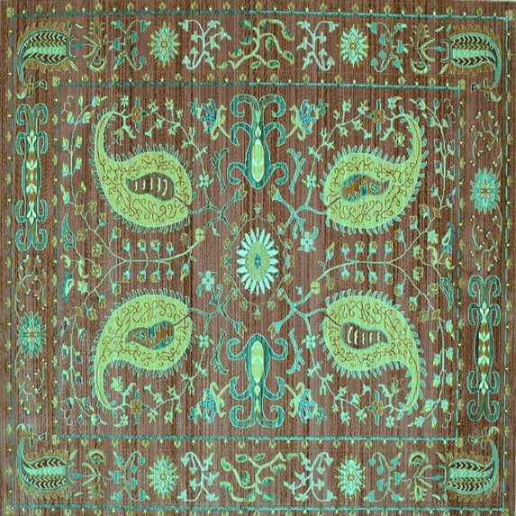 Ahgly Company Indoor Square Persian Turquoise Blue Traditional Area Rugs, 8' Square