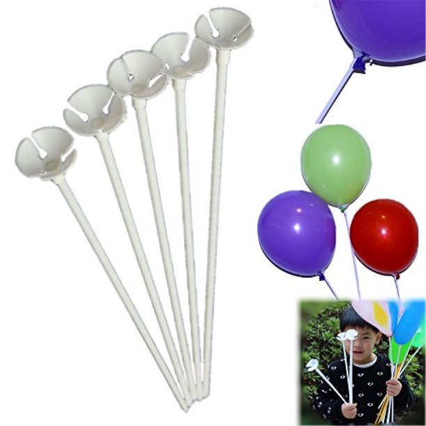 Balloon Sticks 72 Pieces White Plastic Balloon Sticks with Cup Party