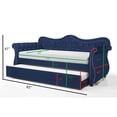thumbnail image 5 of Twin Size Daybed with Twin Trundle Bed, Tufted Upholstered Sofa Bed with Side Armrest & Wood Slats Support, Wooden Home Bed Frame for Living Room Guest Room Bedroom, No Box Spring Required, Navy, 5 of 6