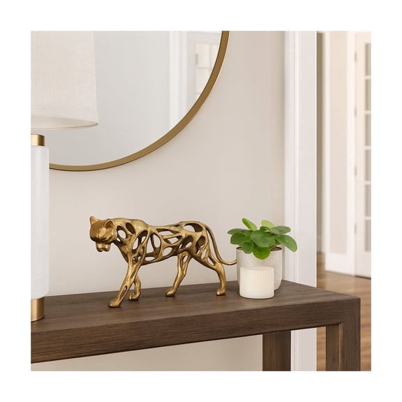 Fierce Lioness Sculpture Figurine - Decorative Objects and Statues for Kitchen Decor and Decorations for Living Room - Sleek Metal Accent for Tabletop Display and Home Decor Styling - 14", Gold