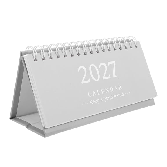LOLIPPYY 2027 Small Grey Standing Desk Calendar Portable Monthly Planner for Organized Office and Home Workspace