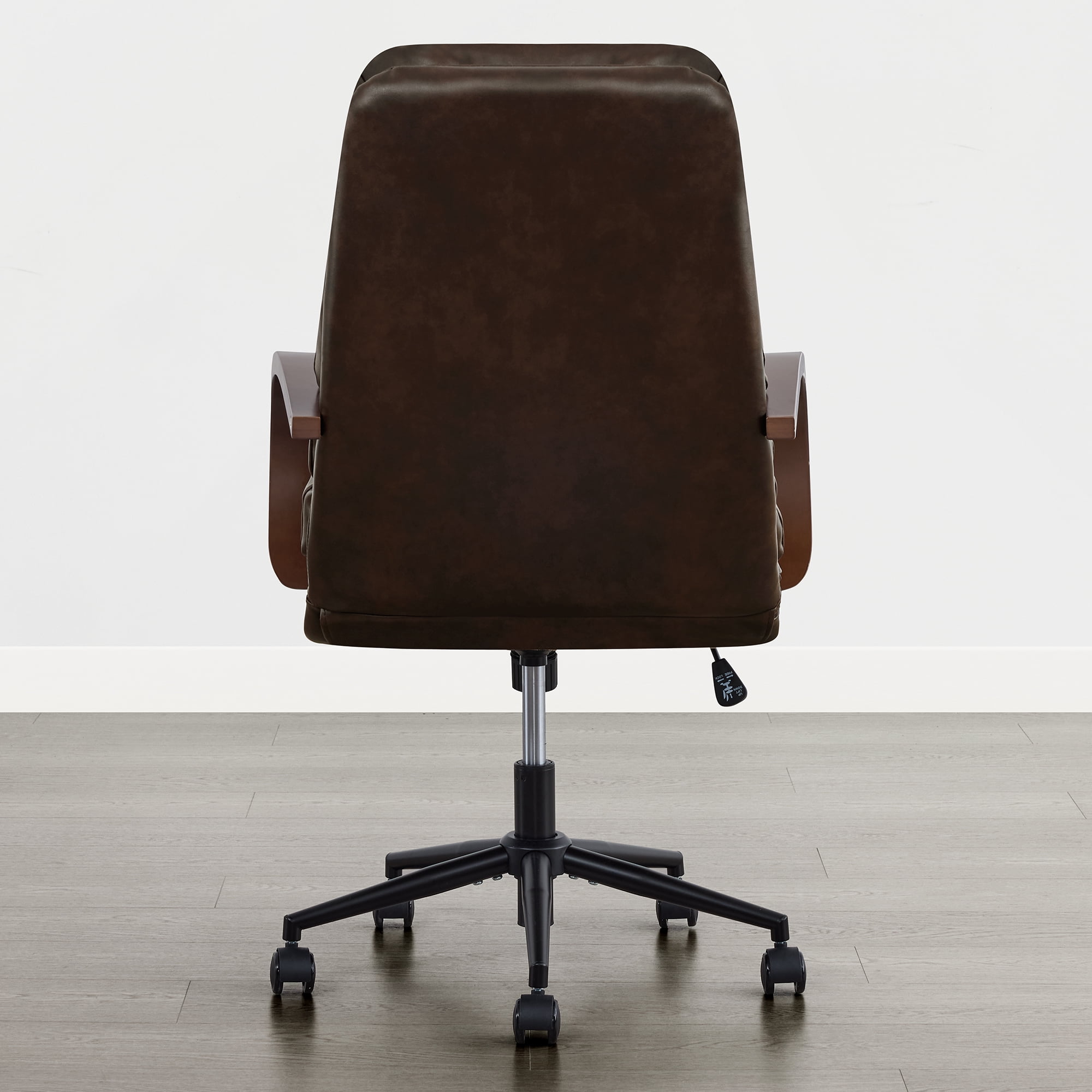 Spruce & Spring Modern Ergonomic Swivel Office Chair with Bentwood Arms, Upholstered High Back Desk Chair with Tilt Function and Durable Metal Base, Espresso