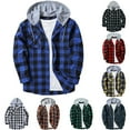 thumbnail image 4 of Men Plaid Long Sleeve Hooded Shirts Button Work Drawstring Casual Tops Cardigan, 4 of 9