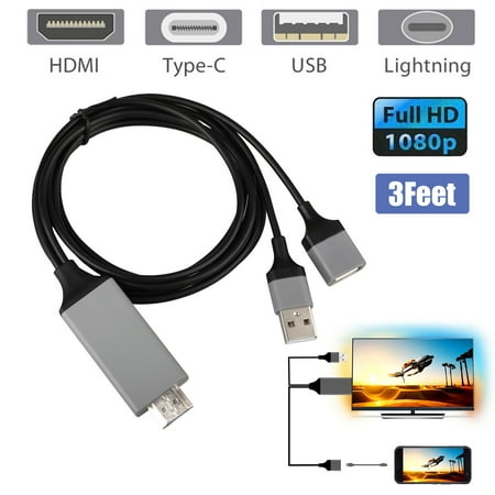 Iphone 5 Cables Hdmi EEEkit 3 in1 USB to HDMI Cable Video Adapter 1080P HDTV Adapter Compatible With iPhone iPad iPod,Samsung S7/S8/S9/Note5/6/7 Projector Monitor,Plug and Play ()
