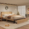 thumbnail image 1 of Platform Bed with Rattan Headboard, LED Lights & Storage Baskets, 1 of 7