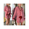 thumbnail image 2 of Rdhnmea Women Christmas Striped 2 Piece Pajama Set Bow Tie Long Sleeve Button Down Crop Shirt Elastic Pants Holiday Loungewear Xmas Sleepwear, 2 of 9