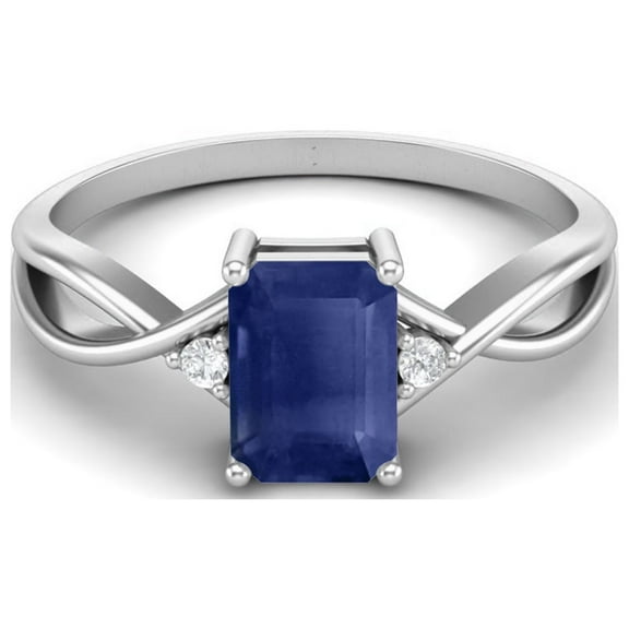 7x5mm Octagon Blue Sapphire 925 Sterling Silver Women Split Shank Valentines Day Gifts Ring