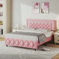 thumbnail image 7 of 4 EVER WINNER Full Bed Frame, Upholstered Platform Bed Frame with Headboard and Footboard, Diamond Headboard and Footboard Design, Pink, 7 of 7