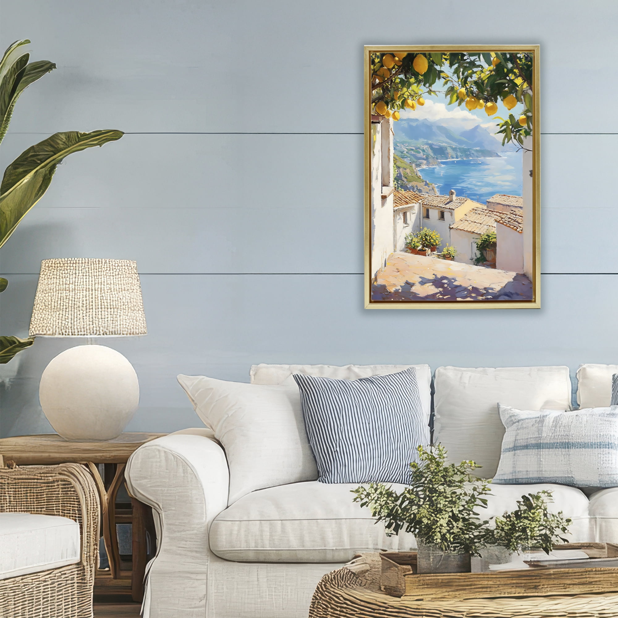Stupell Industries Amalfi Coast Lemon Overhang Gold Framed Floater Canvas Wall Art, design by LSR Design Studio