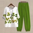 thumbnail image 1 of Ladies Five Sleeve Printed Blouse Pants Two Piece Suit, Green S, 1 of 3