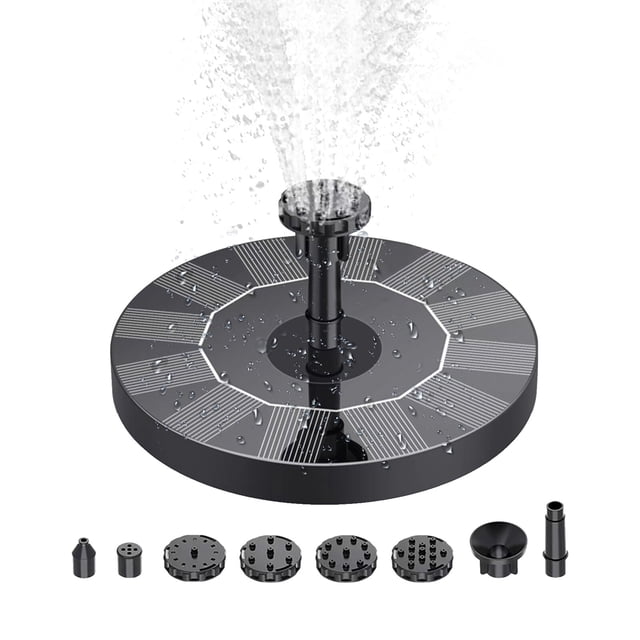 Fuente Bomba de fuente solar de 1W con 6 boquillas Bomba de agua independiente Fuente flotante para baño de pájaros Acuario Piscina Tanque de peces Jardín Pequeño estanque Eccomum Fuente