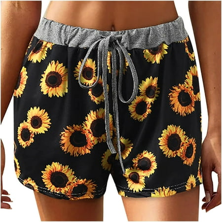 

Shorts for Women Summer Shorts Casual Loose Fashion Shorts Pull Rope Elastic Waist Comfy Shorts Black M