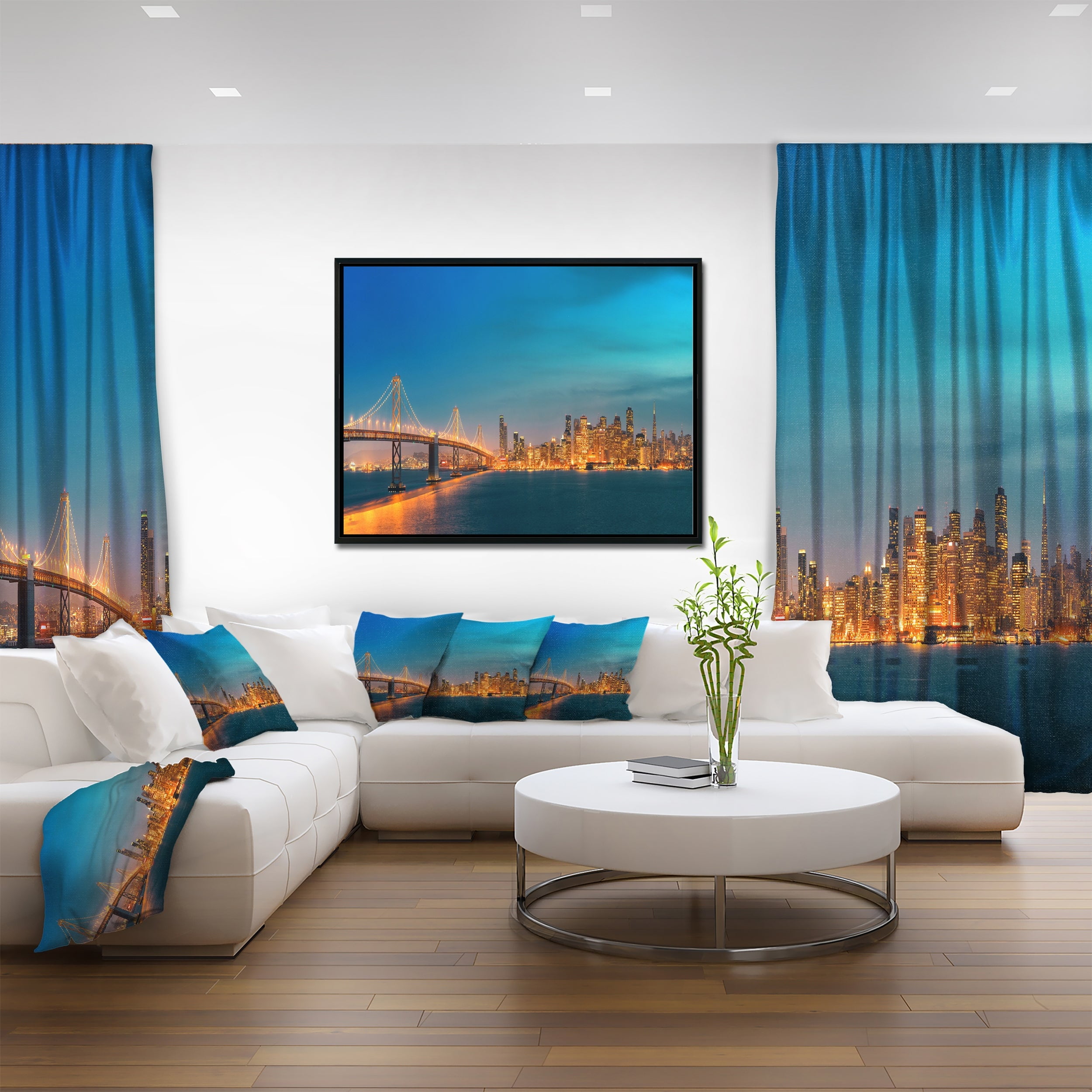 Design Art San Francisco Skyline at Night Framed Canvas Art Print