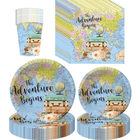 vlrwzc Travel Adventurer Retirement Theme Birthday Party Tableware Paper Plate Paper Towel Tablecloth Balloon Decoration Set Supplies