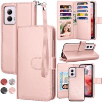 For Moto G Power 5G 2024 Case, Motorola Moto G Power 5G 2024 Leather Wallet Case with Card Holder and Lanyard for Women Men, eBizWare Magnetic Flip Detachable Phone Cover - Rose Gold