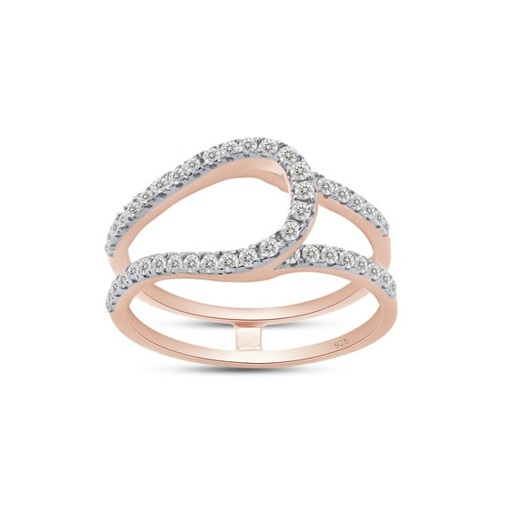 1/3 CT Round Cut White Cubic Zirconia Enhancer Curve Guard Ring In 14K Rose Gold Plated 925 Sterling Silver (Color: White, Clarity: VVS1-VVS2, 0.33 Cttw) -8