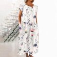 thumbnail image 2 of CHOK Robe en Lin Décontractée à Manches Courtes et Col Rond pour Femmes, Couleur Unie, Coton et Lin, Robe d'Été 2024 avec Poches, Gris, TG, 2 of 5
