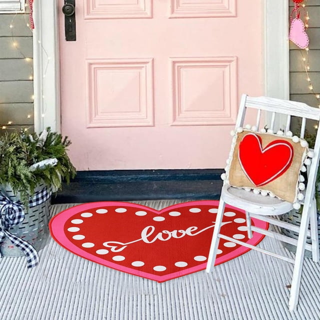 TIMIFIS Polyester Carpet, Valentine's Day Carpet Three Sizes Faux Wool Entry Door Mat Bathroom Non Slip Mat Pattern Valentine's Day Decoration Home Decor