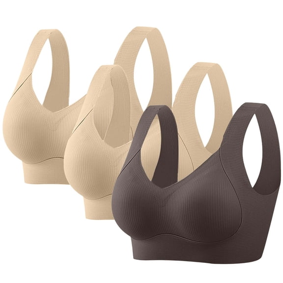 Fatuov Women's Bras Plus Size Seamless All Day Comfort Bras for Daily Push Up Full Coverage Soft T-Shirt Bras No Underwire, 3-Pack, Coffee, 40C