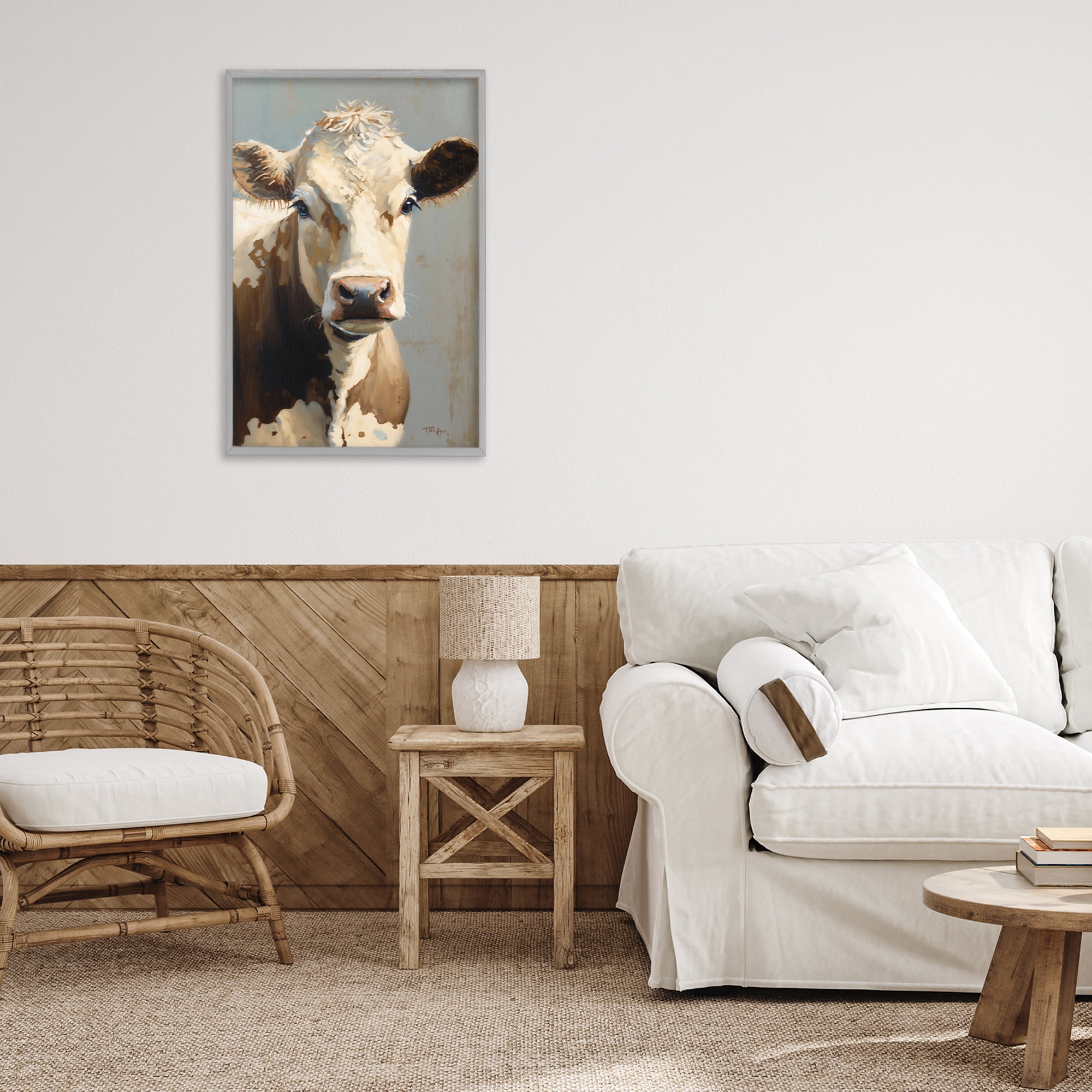 Stupell Industries Farmhouse Cow with Gentle Gaze Gray Framed Giclee Art, design by Creative Studio