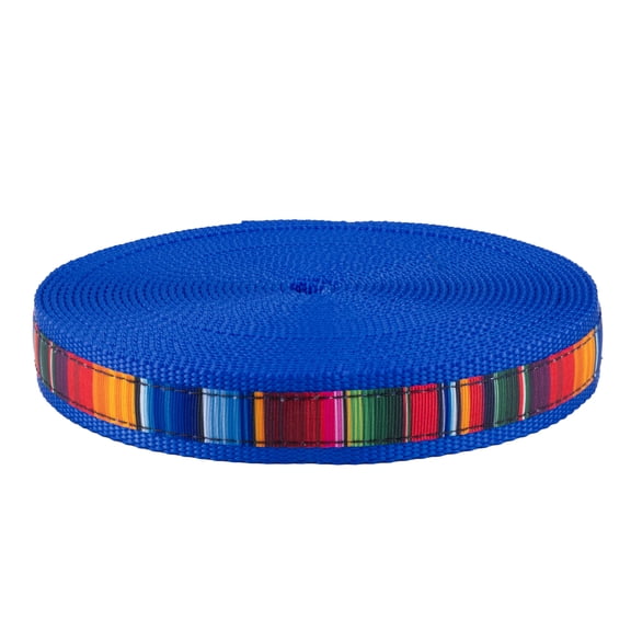 Country Brook Design - 5/8 Inch Serape Ribbon on 1 Inch Bright Royal Blue Nylon Webbing (50 Yards)
