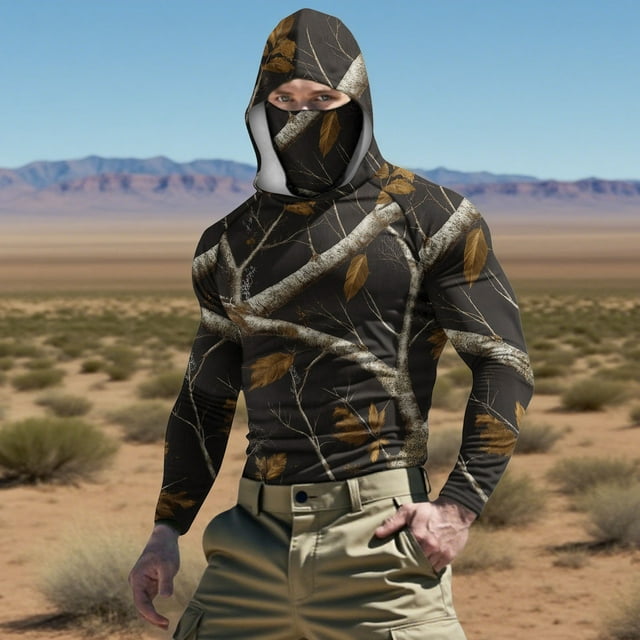 Ceisia Sun Protection Hooded Shirt | UPF Camouflage Long-Sleeve | Unisex Fitted Face Mask Top for Outdoor Activities Gift