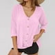 thumbnail image 5 of Camiseta sin mangas para mujer,Camiseta de manga larga con cuello en V para mujer, blusa informal lisa, tejido de poliéster suave, cómoda para uso diario, sopatenor, 5 of 9