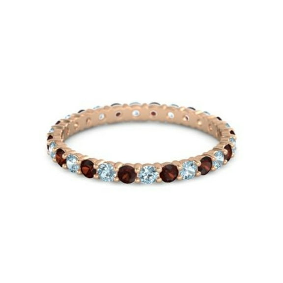 Round Eternity Band Aquamarine Garnet 925 Sterling Silver Rose Plated Ring