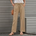 thumbnail image 4 of Womens Linen Pants Spring/Summer Pants High Waisted Wide Leg Drawstring Casual Loose Pants Trousers with Pockets S-3XL, 4 of 9