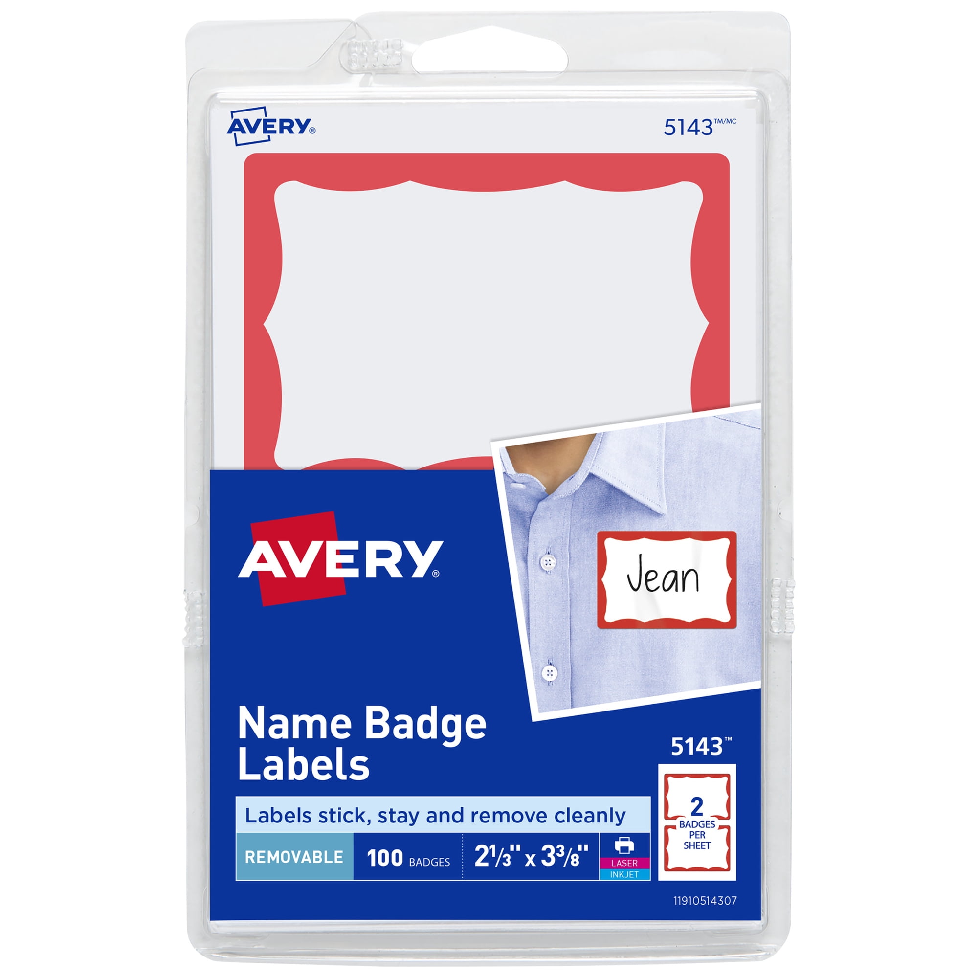 Avery Name Tags, 2-1/3" x 3-3/8", Red Border, 100 Badges (05143)