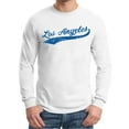 thumbnail image 4 of UGP Campus Apparel Los Angeles Baseball Script - Hometown Pride, Pitcher Long Sleeve T Shirt - Medium - White/Blue, 4 of 6