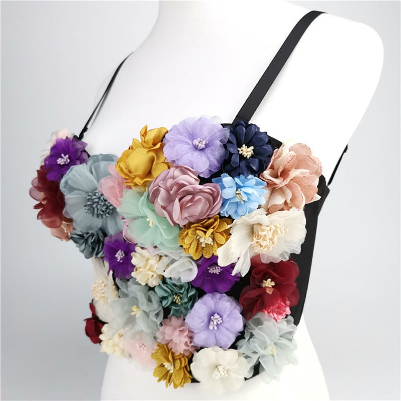 atokiss Womens 3D Coloured Floral Bustier Crop Top Wedding Party Club Bra Corset Tops 