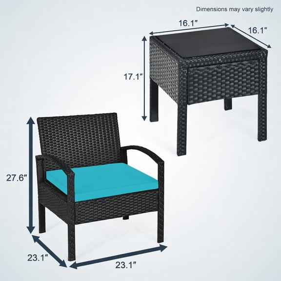 Resenkos 3 Piece PE Rattan Wicker Sofa Set with Washable and Removable Cushion, Outdoor Rattan Chairs Wicker Conversation Set, Patio Furniture Set for Backyard Porch Poolside Lawn, Turquoise