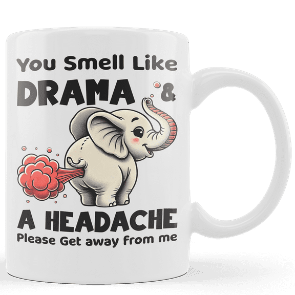 Lotusprinthandmade Funny Elephant White Ceramic Mug (11 oz) (Made In US), Elephant Coffee Mug