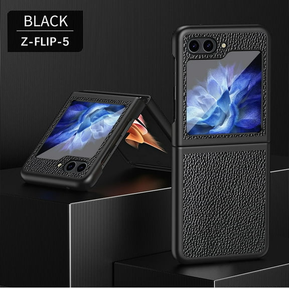 SaniMore Designed for Samsung Galaxy Z Flip 5 Folding Case 6.7-inch, for Galaxy Z Flip 5 Lens Protection PU Leather Hard PC Anti-Drop Slim All-inclusive Protecitve Cover, Black