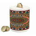 thumbnail image 1 of Tribal Piggy Bank, Folkloric Tribe Round Pattern Colors Aztec Art, Ceramic Coin Bank Money Box for Cash Saving, 3.6" X 3.2", Jade Ruby and Mustard, by Ambesonne, 1 of 4