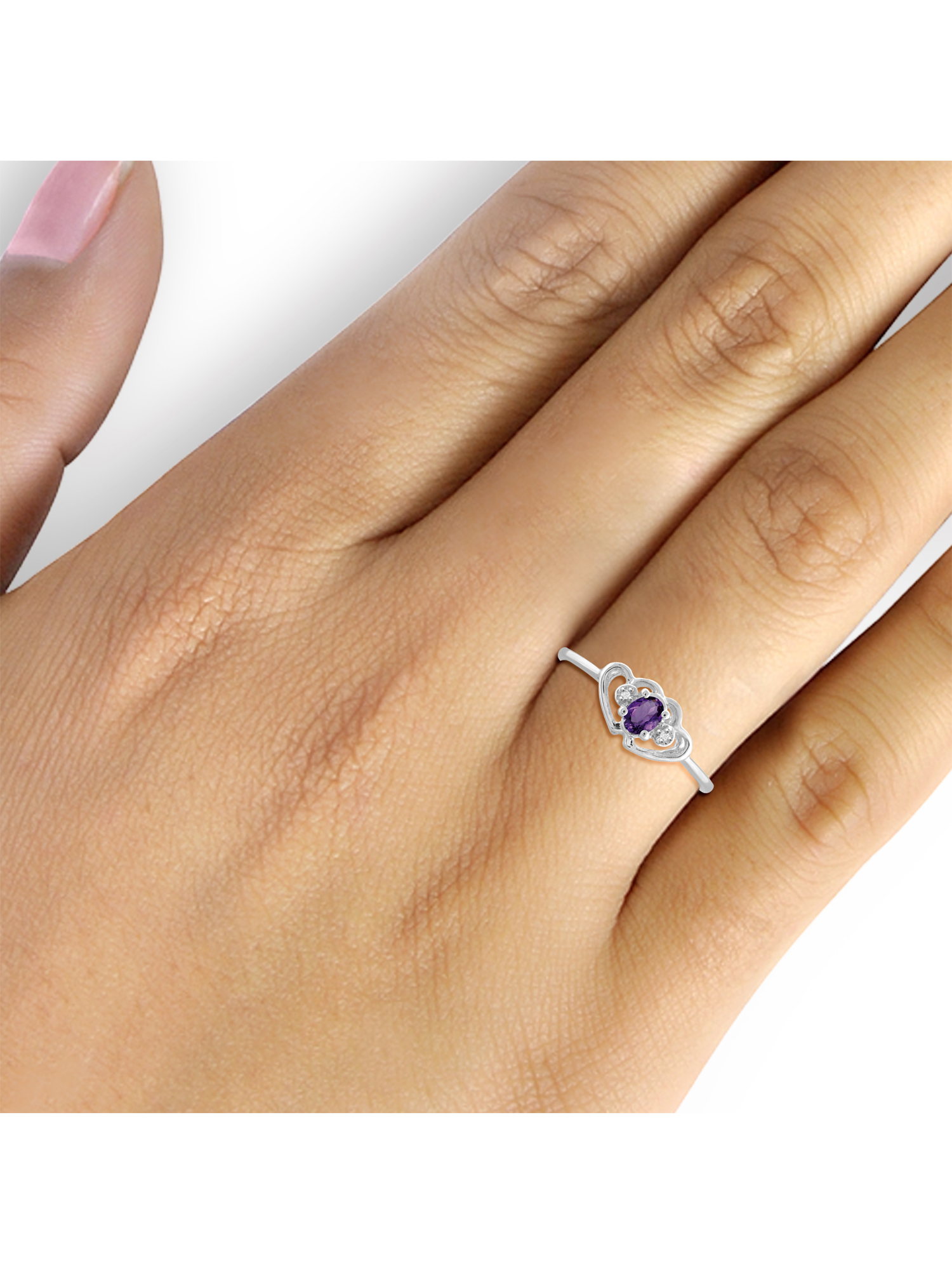 JewelersClub Amethyst Ring Birthstone Jewelry – 0.15 Carat Amethyst 0.925 Sterling Silver Ring Jewelry with White Diamond Accent – Gemstone Rings with Hypoallergenic 0.925 Sterling Silver Band - image 2 of 4