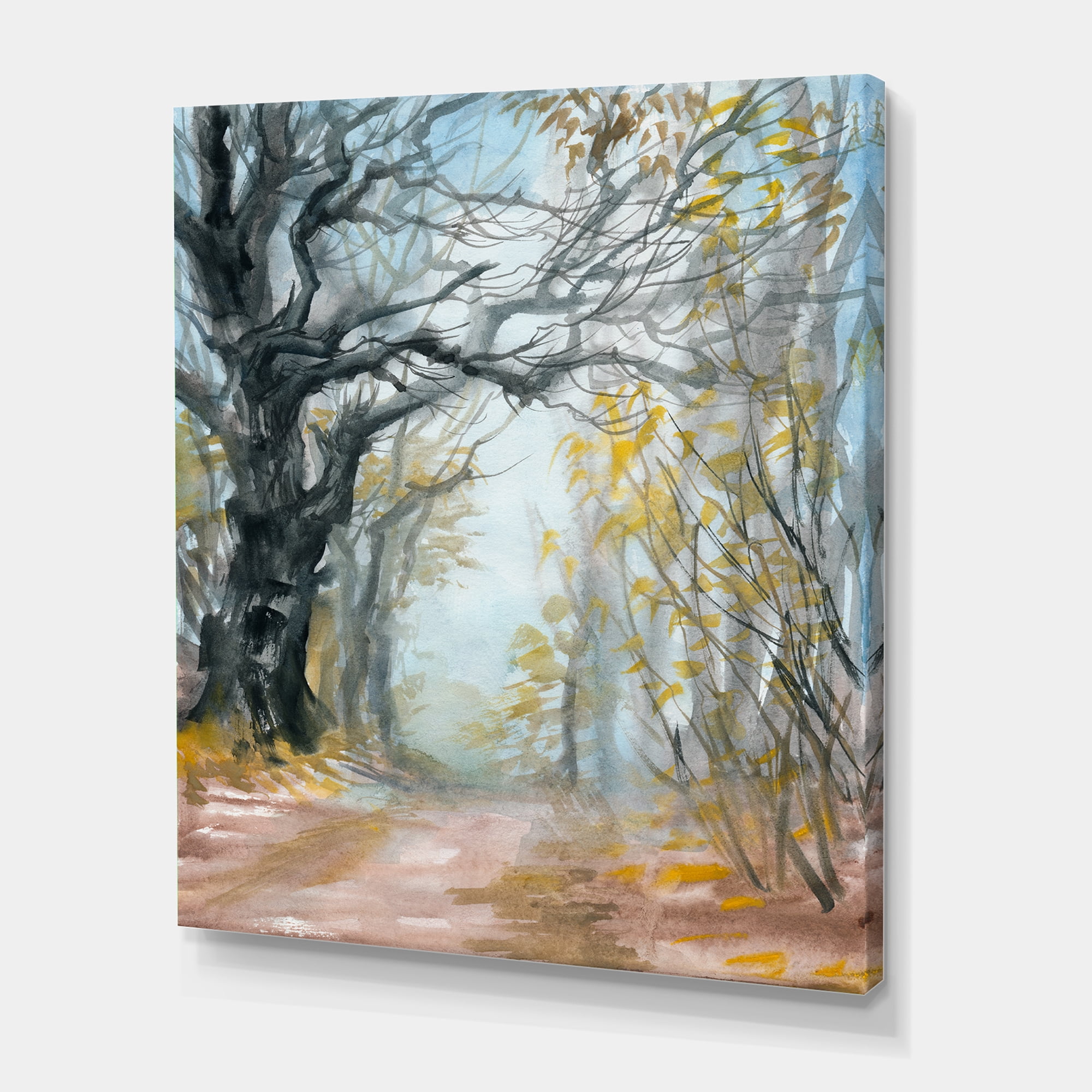 Designart ' Autumn in Misty Forest ' Lake House Canvas Wall Art Print