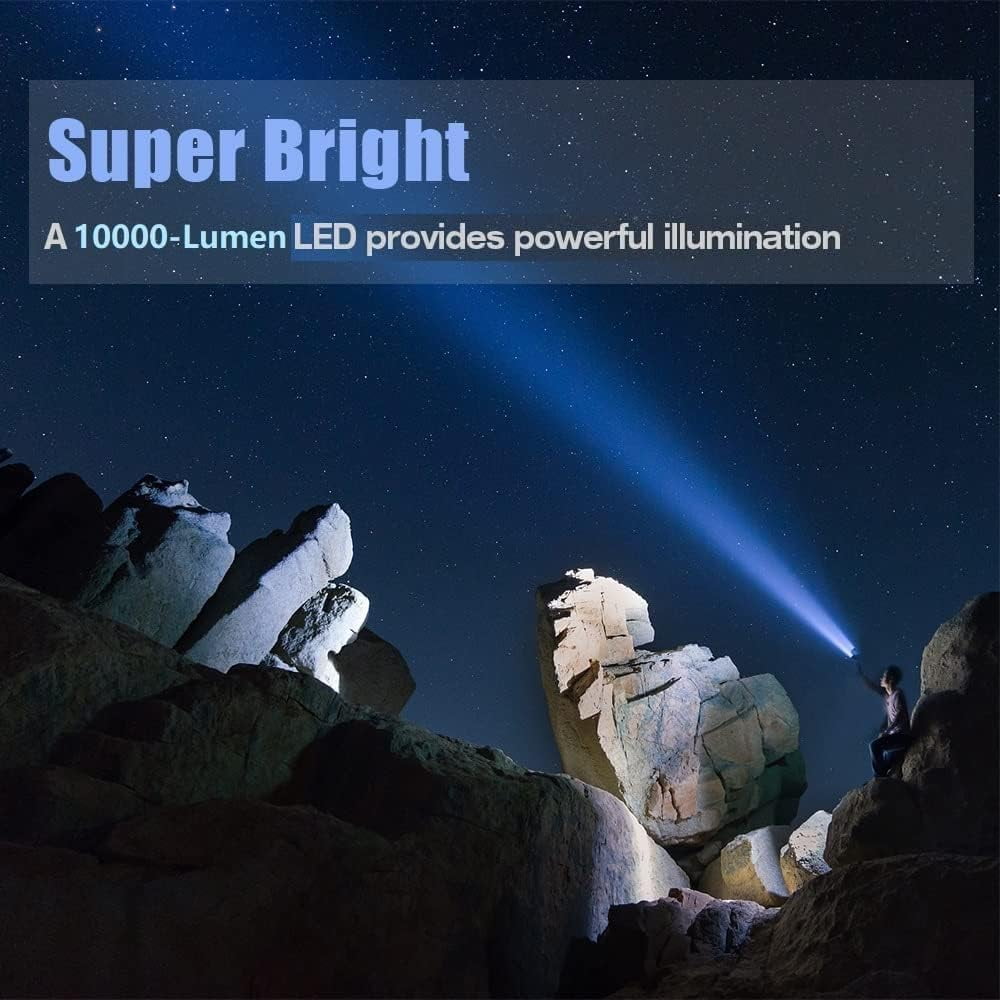 Rechargeable Spotlight, Super Bright 1000,000 LM LED Flashlight Handheld Spotlight 10000mAh Long Lasting Large Flashlight Searchlight and Flood Camping Flashlight with Foldable Tripod Black