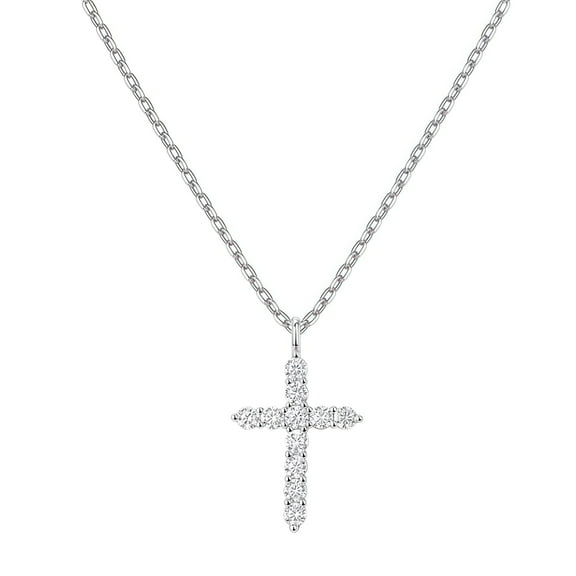 SFTING 14K Gold Plated Zirconia Silver Cross Faith Pendant Necklace for Women with 925 Silver