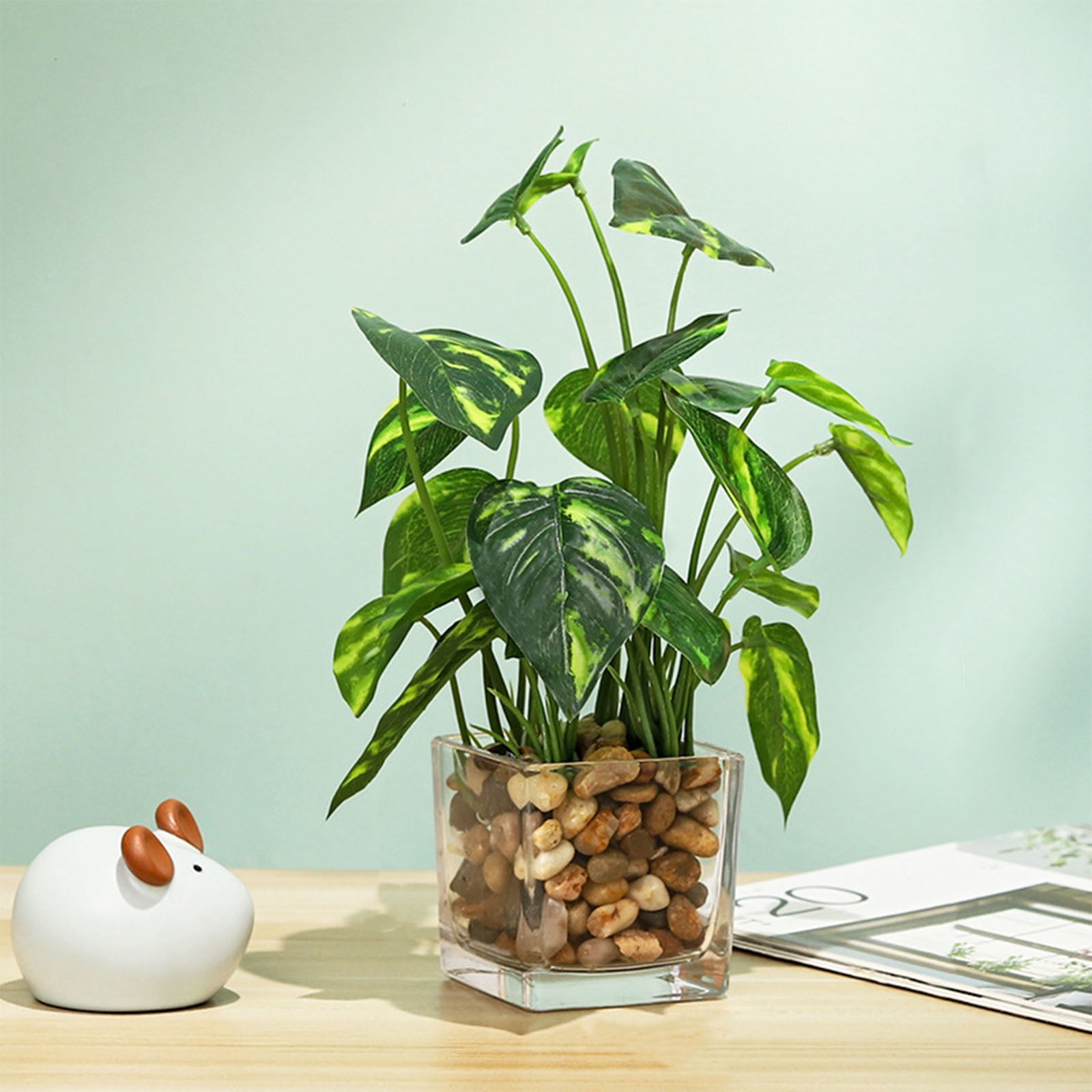 Moonvvin Simulation Plant Ornaments 25x6 5cm Four Leaf Clover Plastic Stone Glass Home Living Room Decoration Real Touch Walmart Com