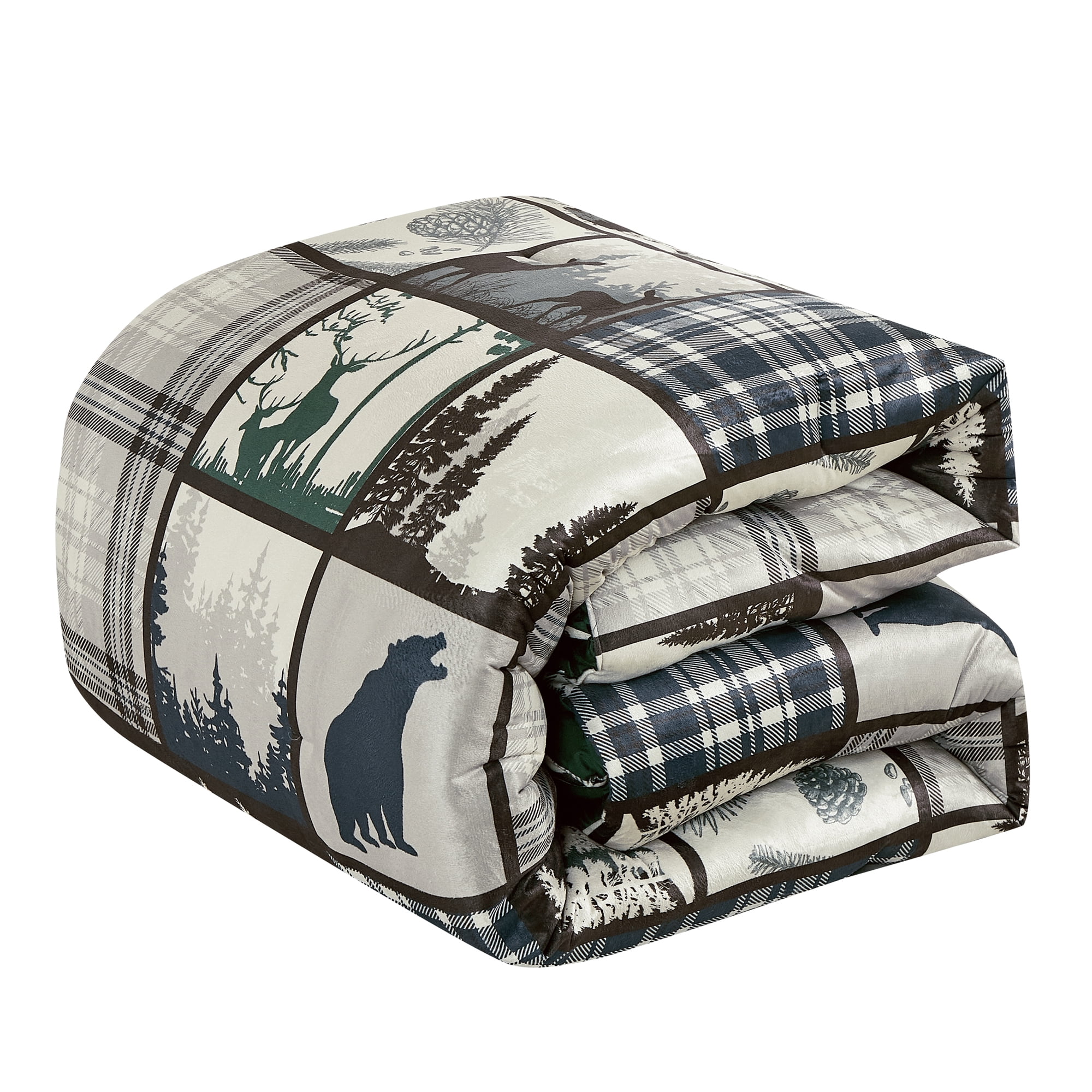 HIG 5-Piece Velvet Sherpa Comforter Set – Wild and Free Cabin Lodge Bedding, Soft & Cozy Comforter with Matching Shams and Decorative Cushions, Queen