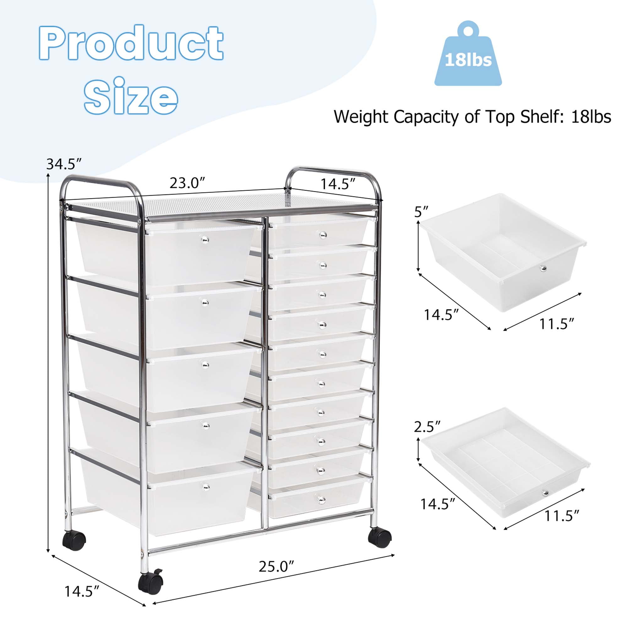 Costway Rolling Storage Cart wIth 15 Drawers - 24.5''x14.5''x34'' - Bed  Bath & Beyond - 30243929