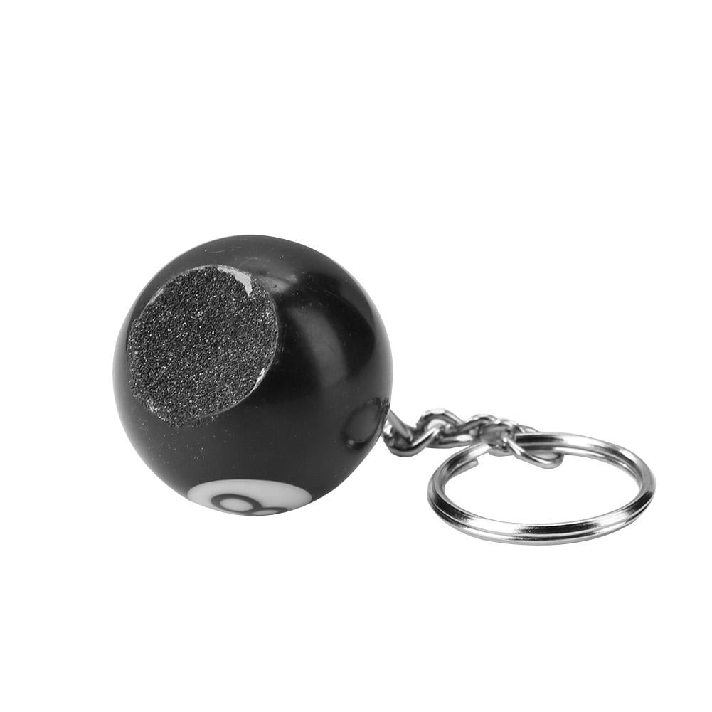 Mini 8 Black Pool Ball Key ring with chain Cue Tip Shaper for Pool Snooker Cue 