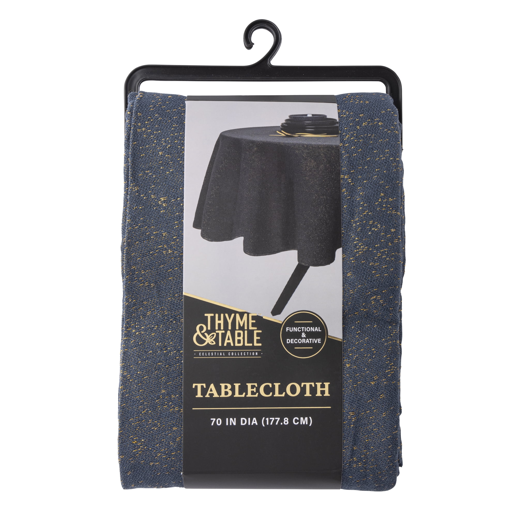 Thyme & Table 70" Round Tablecloth, Navy and Gold Celestial