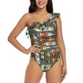thumbnail image 4 of Daiia Alcohol Bottles Women's One Piece Swimsuits Personalized One Shoulder Swimwear Asymmetric Ruffle Bathing Suits-Medium, 4 of 8
