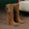 thumbnail image 4 of Chenyee Womens Vintage Suede Tassel Knee High Boots Fashion Studded Wide Calf Chunky Heel Riding Booties, 4 of 7