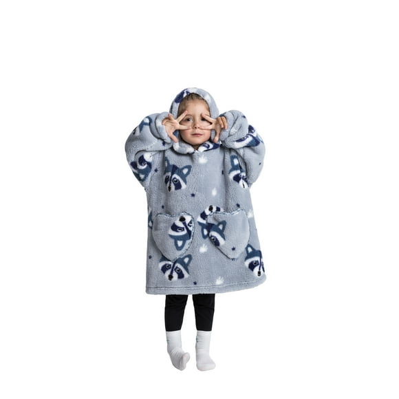 Oversized Wearable Blanket Hoodie For Adult Kids - Big Hooded Sherpa Junior Sweatshirt With Front Pocket